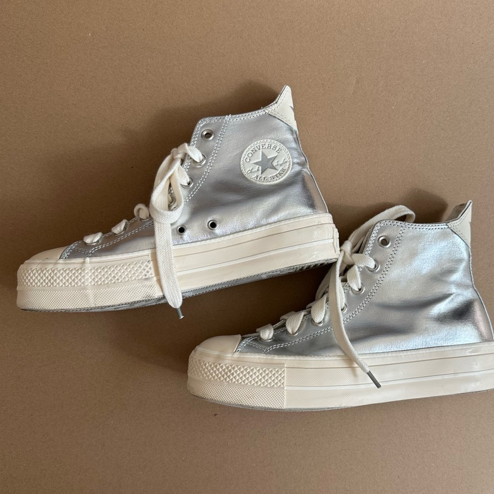 Silver Metallic Converse Chuck Taylor Lift Platform sneakers
